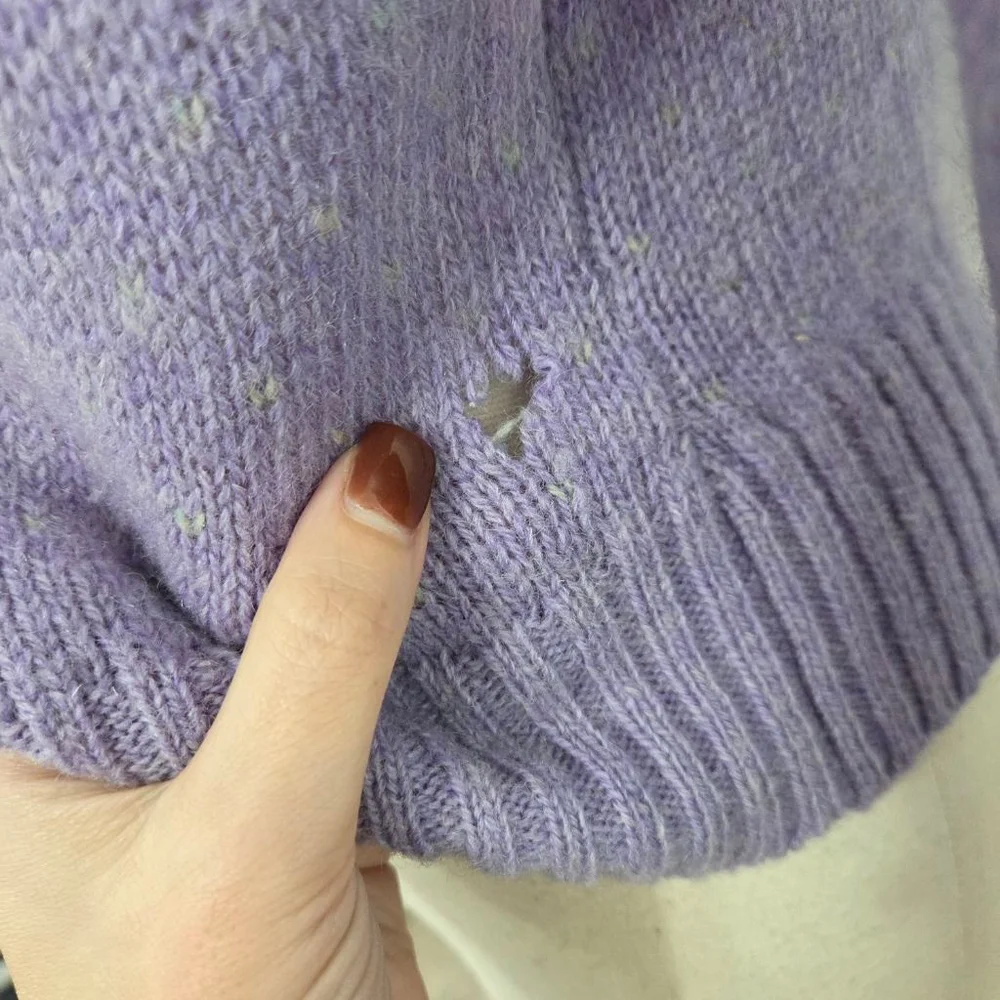 Vintage pastel purple pink kitty cat sweater puff sleeves fairy kei kawaii FLAW